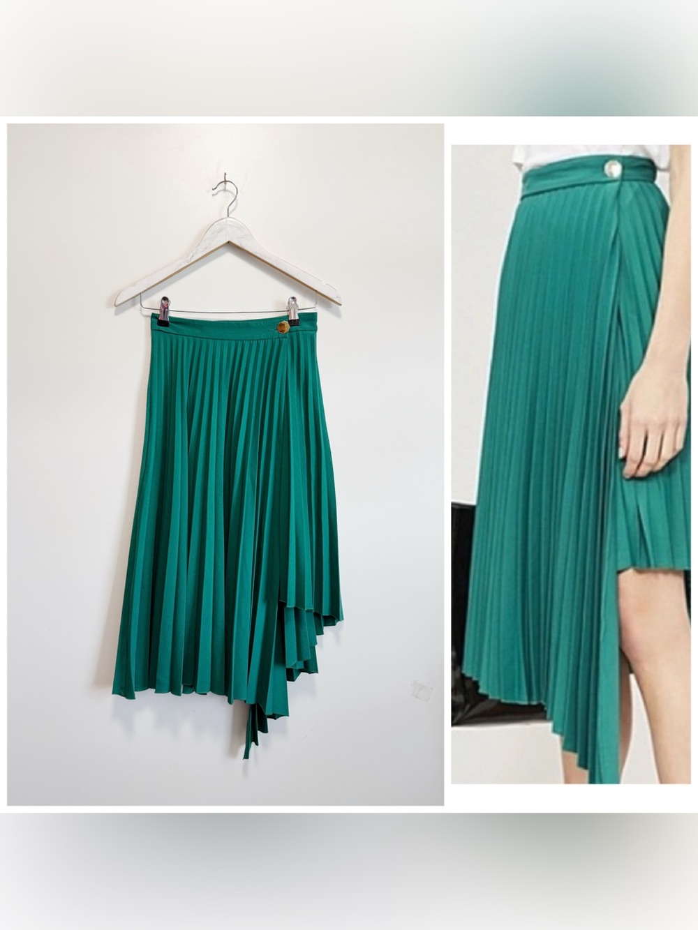 SANDRO Corie Pleated Asymmetrical Wrap Skirt Green Emerald Size 0